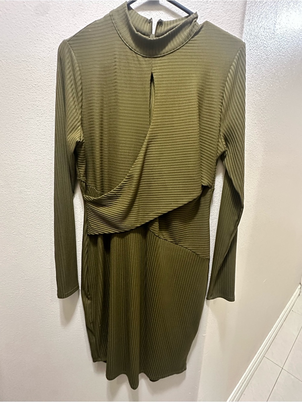 GUESS Marciano Olive Green Long Sleeve Ribbed Dress -